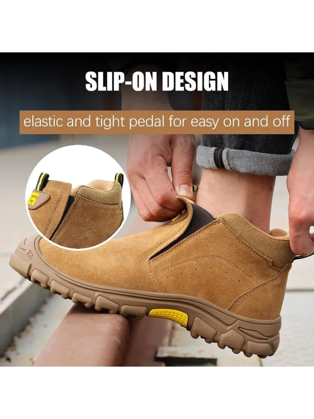 Men's Brown Fireproof Shoes Casual Steel Toe Mid Top Slip On Jobsite Work Boots